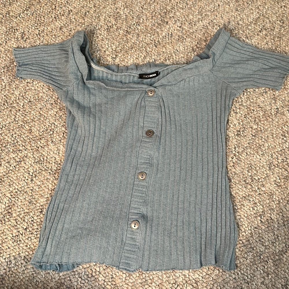 Light blue ruffled fashion nova top